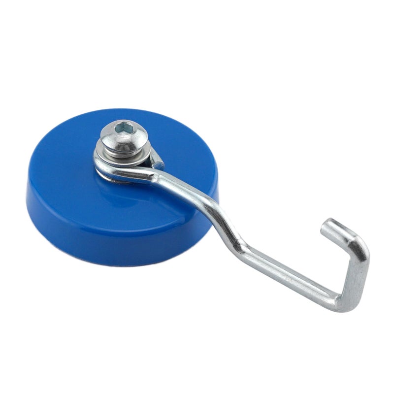 Master Magnetics Ceramic Reversible Magnetic Hooks - Strong Magnets for Hanging Lights, Garage Tools, Signs, and More - 25 lb Pull Each - 2.25" D - 1" H - Blue and Silver - 2-Pack - Image 2